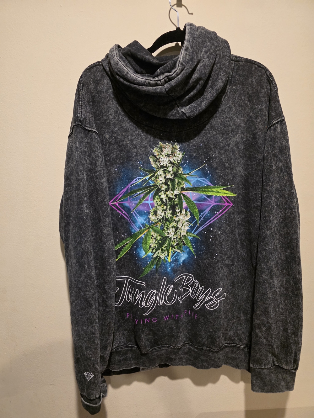 Diamond Supply Co. Black Washed Hoodie w Multicolor Diamond Jungle BOYS 420